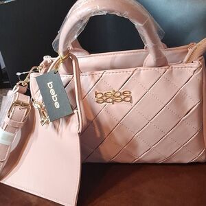 BEBE Everett SM Satchel Crossbody Blush With Zippered Pouch And Strap New